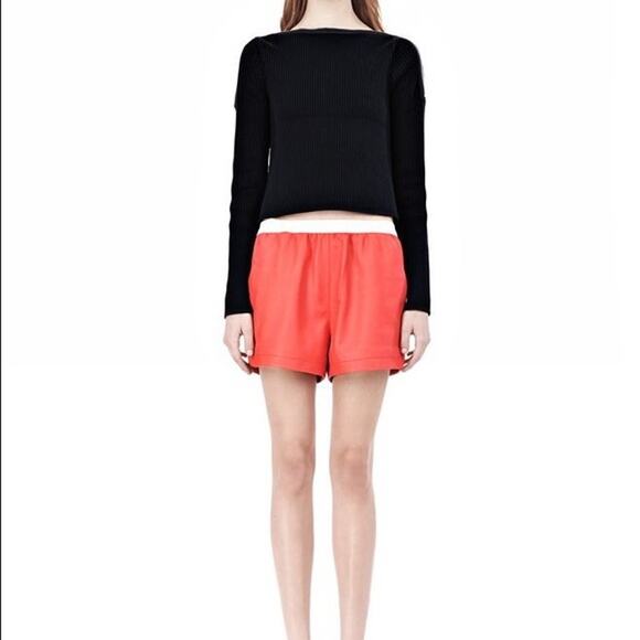 T by Alexander Wang NWT Red Orange Lamb Leather Pull On Boxer Track Shorts - Picture 1 of 14